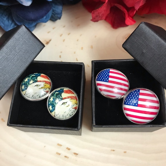 Patriotic American Eagle & U.S.A. Flag Cufflinks - Picture 2 of 7